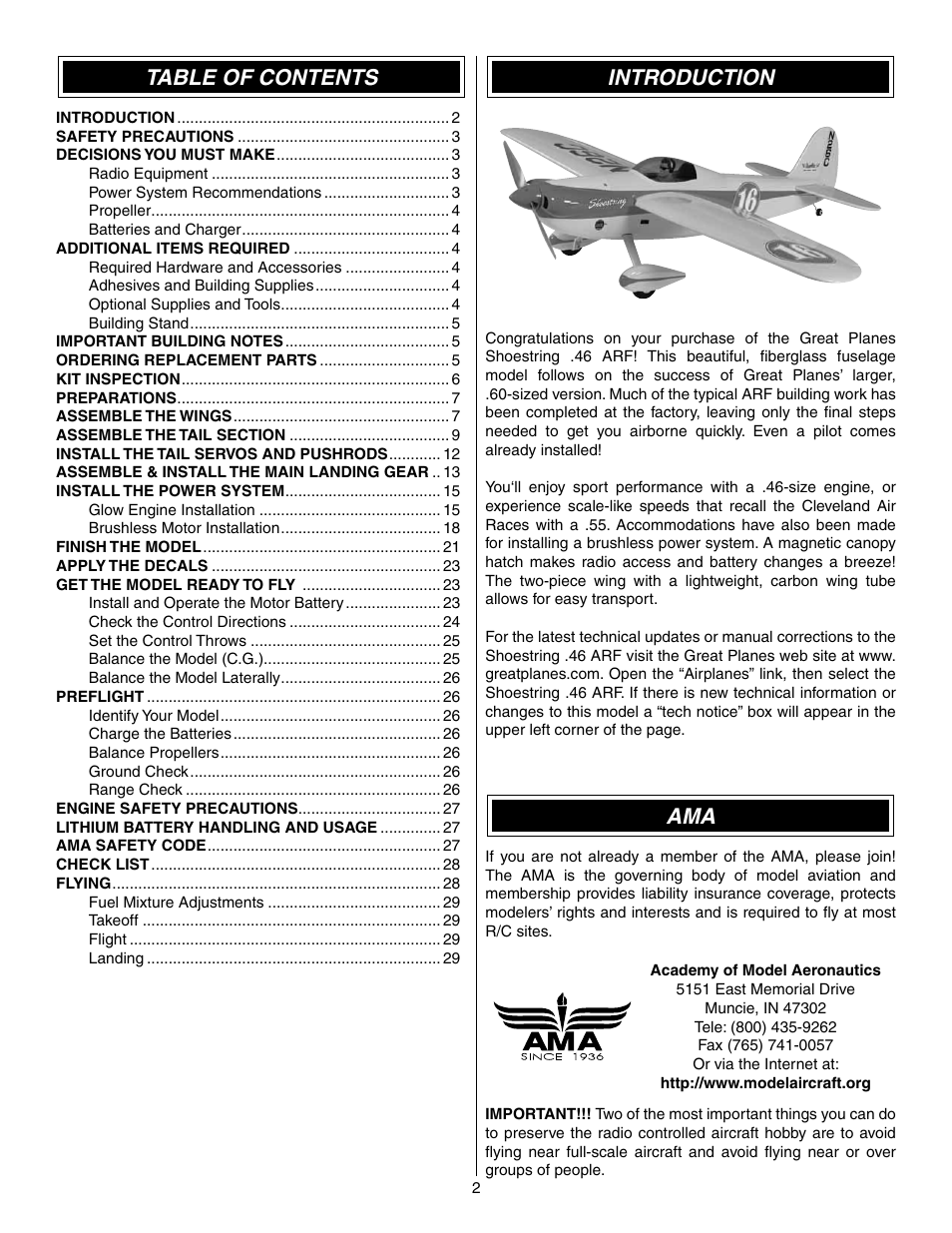 Great Planes Shoestring GP/EP ARF - GPMA1328 User Manual | Page 2 / 32