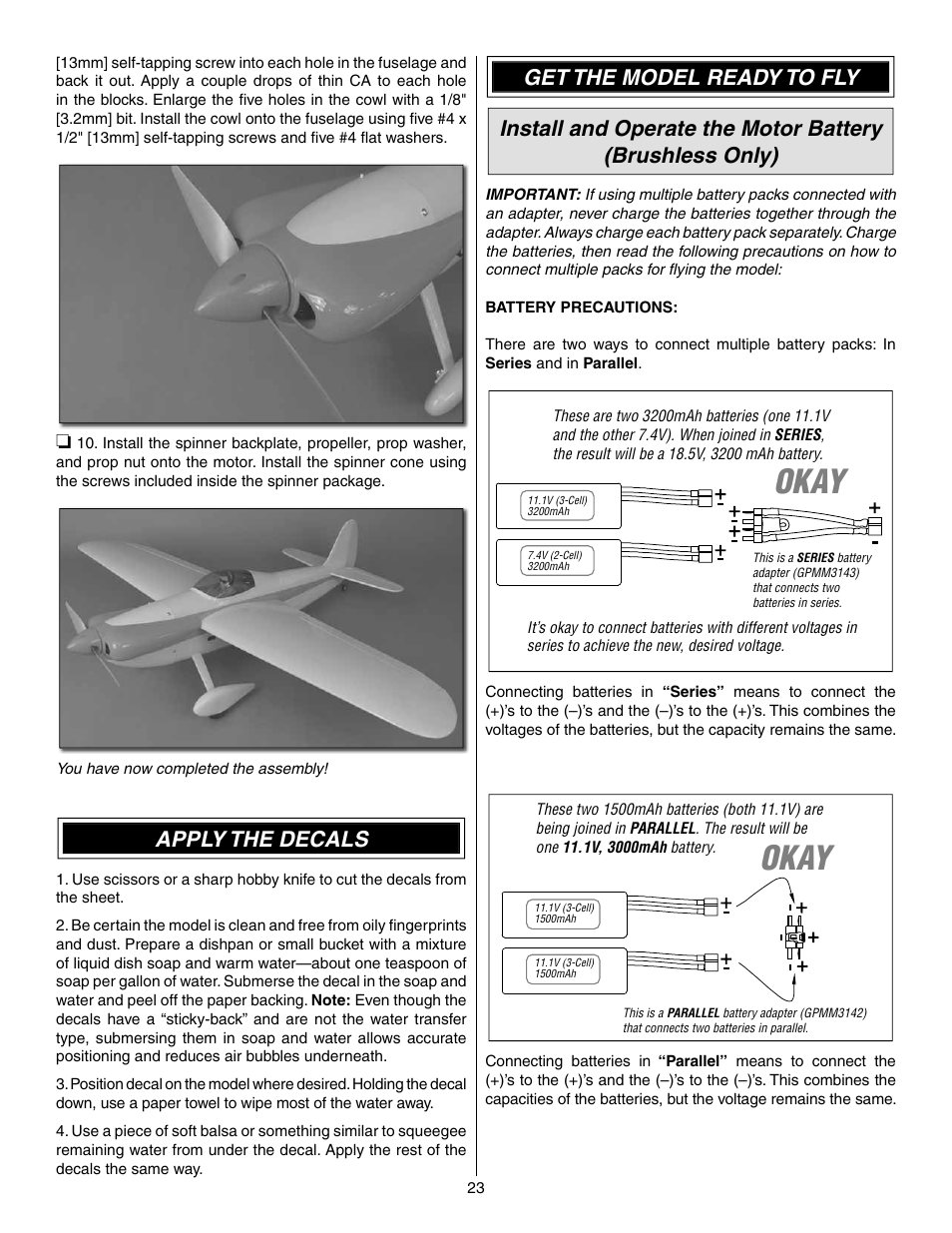 Okay, Apply the decals | Great Planes Shoestring GP/EP ARF - GPMA1328 User Manual | Page 23 / 32