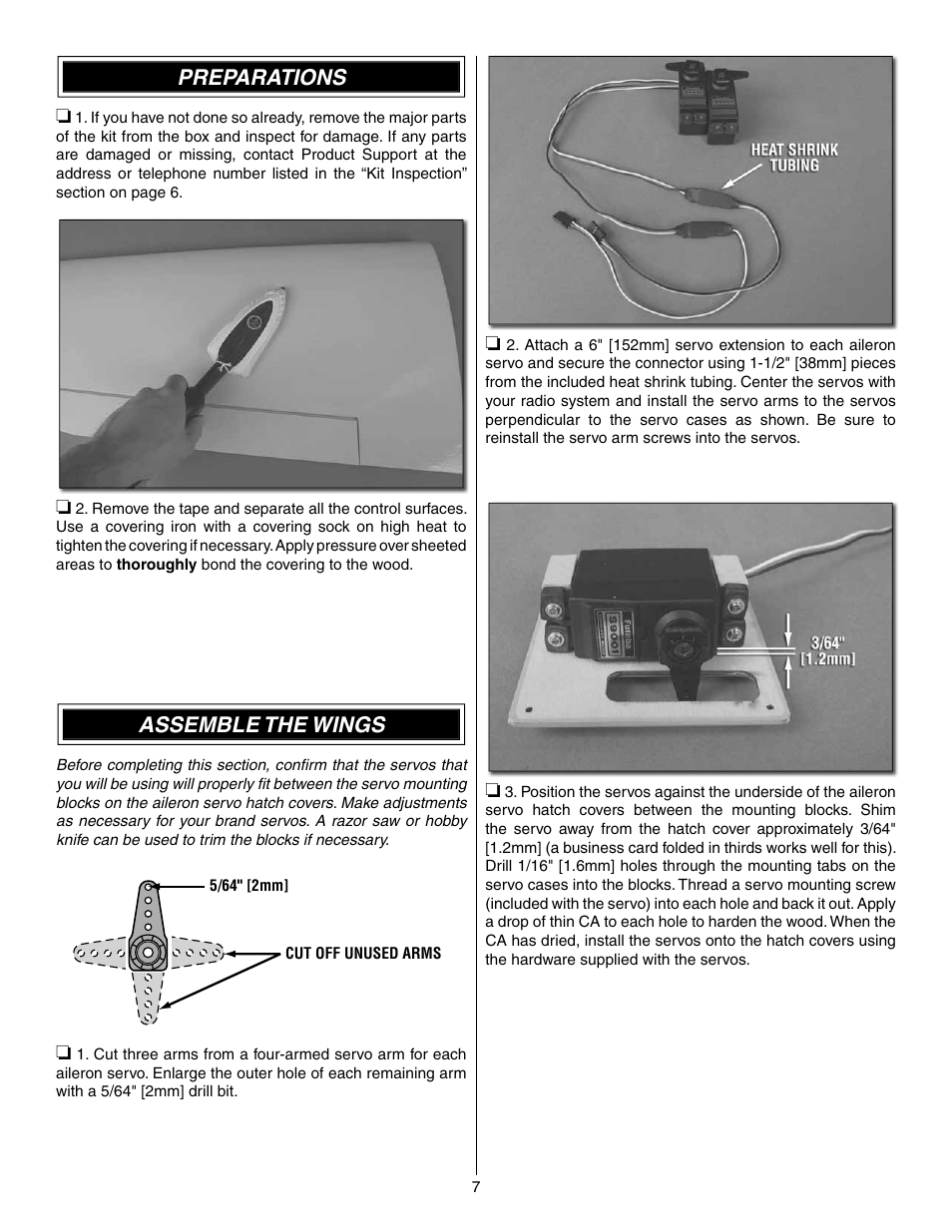 Preparations, Assemble the wings | Great Planes Shoestring GP/EP ARF - GPMA1328 User Manual | Page 7 / 32