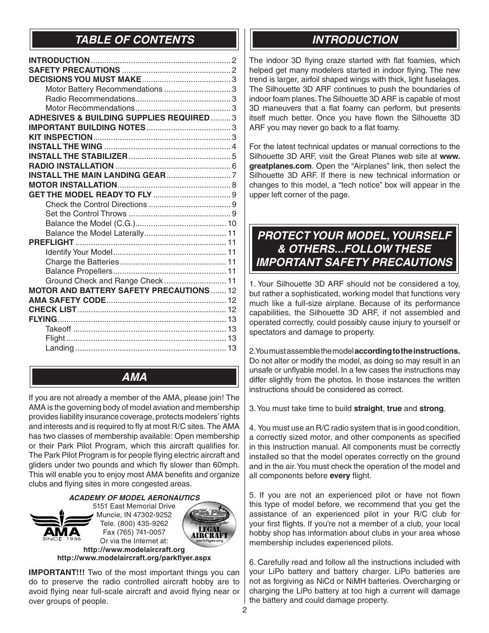 Great Planes Silhouette EP 3D ARF - GPMA1132 User Manual | Page 2 / 16