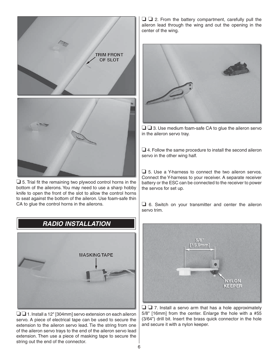 Radio installation | Great Planes Silhouette EP 3D ARF - GPMA1132 User Manual | Page 6 / 16