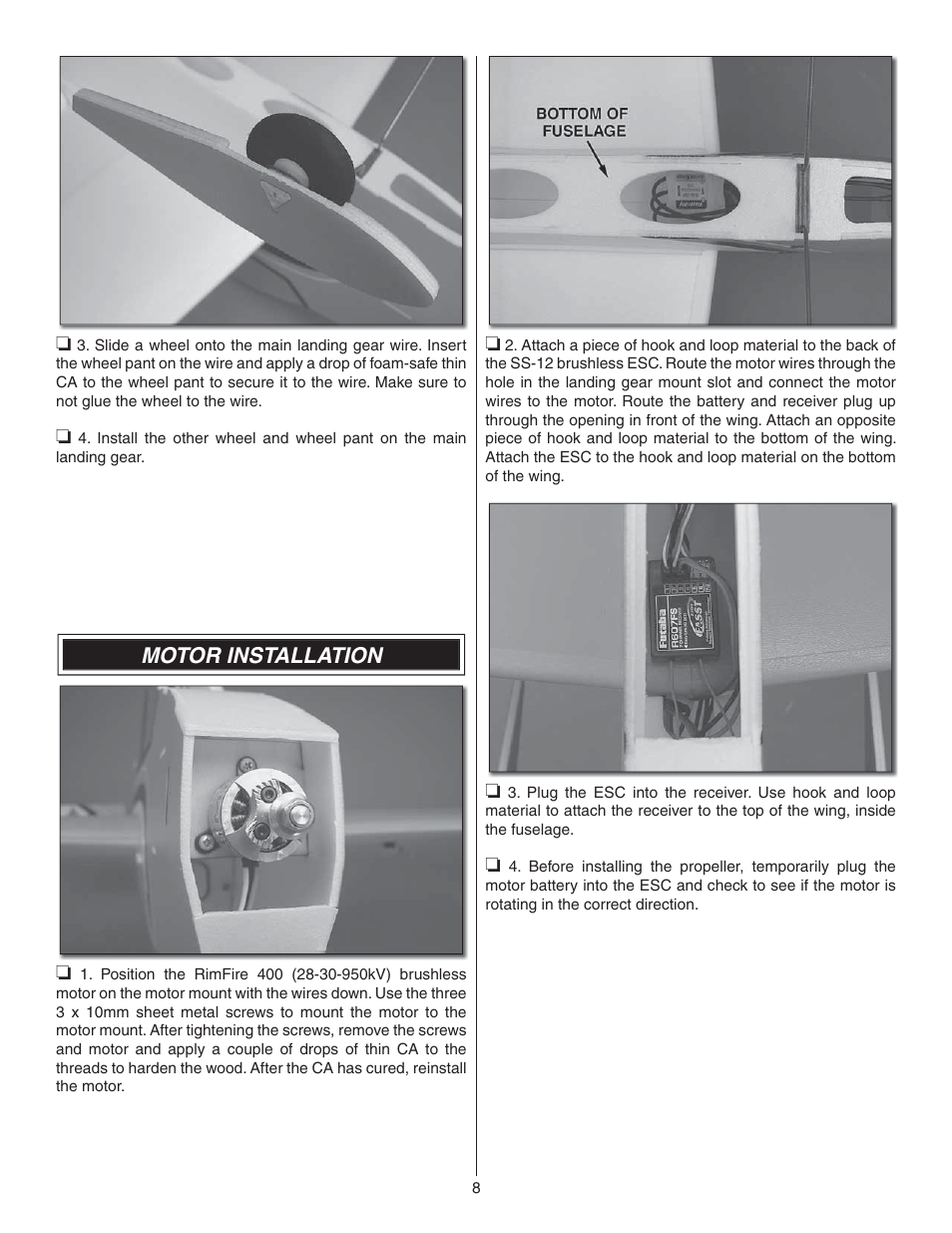 Motor installation | Great Planes Silhouette EP 3D ARF - GPMA1132 User Manual | Page 8 / 16