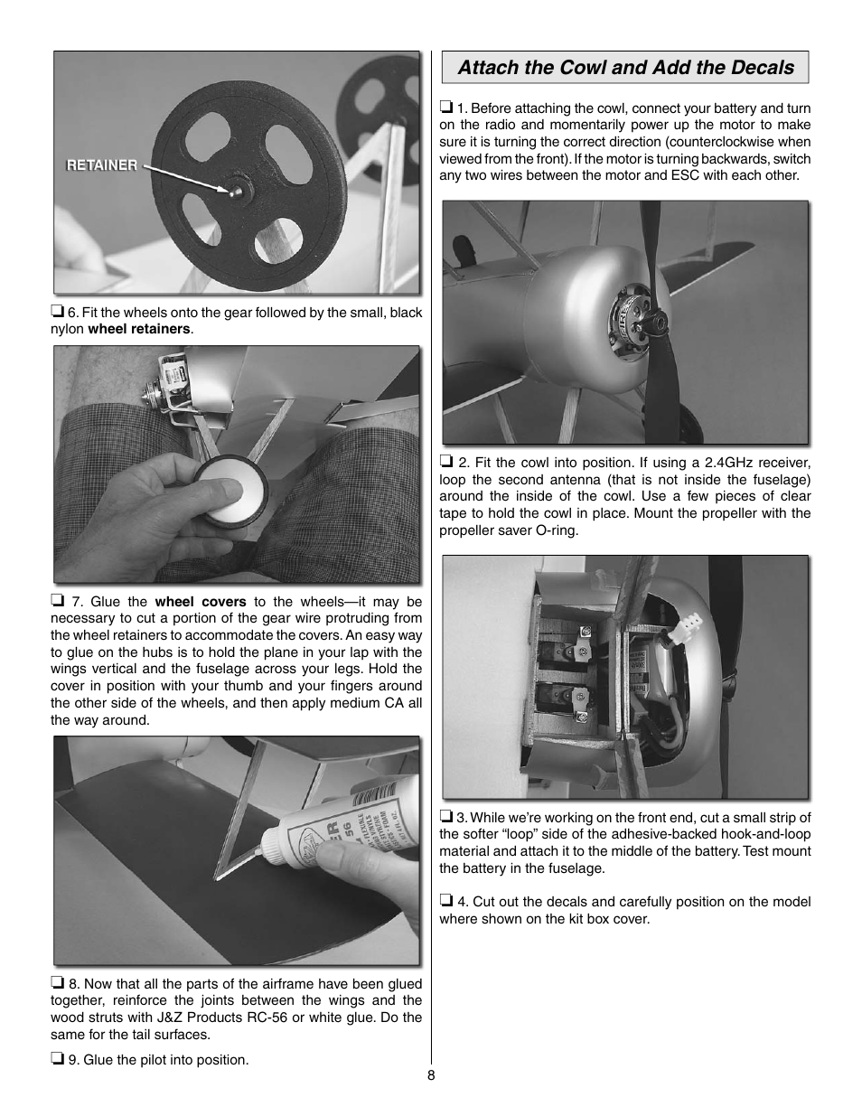 Attach the cowl and add the decals | Great Planes Sopwith Pup EP ARF - GPMA1133 User Manual | Page 8 / 12