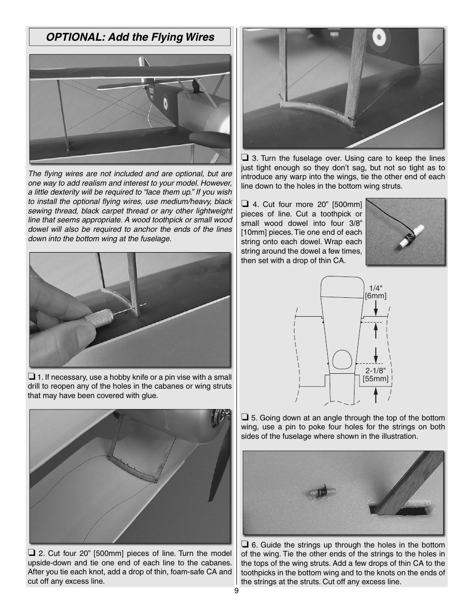 Optional: add the flying wires | Great Planes Sopwith Pup EP ARF - GPMA1133 User Manual | Page 9 / 12
