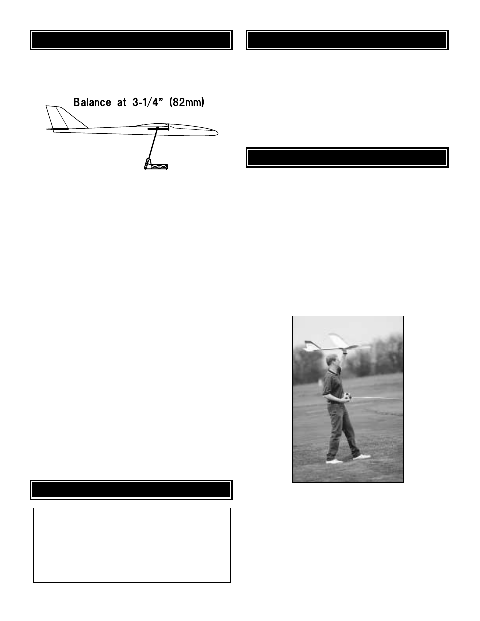 Flying tow hook location, Control surface throws balance the model | Great Planes Spirit Elite 2-Meter Sailplane Kit - GPMA0535 User Manual | Page 27 / 32