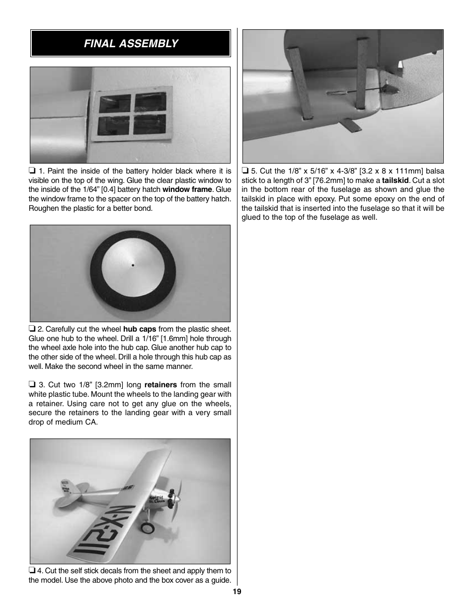 Final assembly | Great Planes Spirit of St. Louis ARF - GPMA1151 User Manual | Page 19 / 24