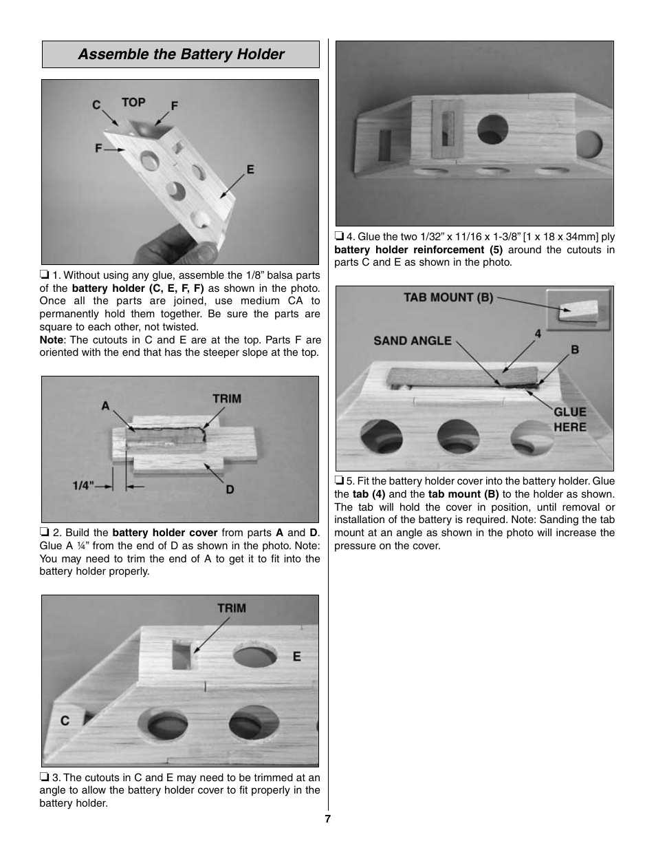 Assemble the battery holder | Great Planes Spirit of St. Louis ARF - GPMA1151 User Manual | Page 7 / 24