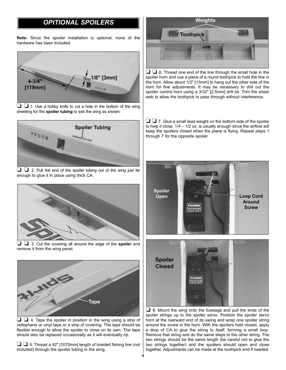 Opitional spoilers | Great Planes Spirit Select RTF - GPMA16 User Manual | Page 4 / 8