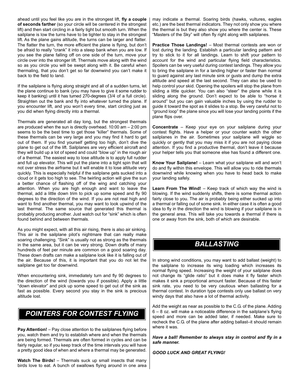 Ballasting pointers for contest flying | Great Planes Spirit Select RTF - GPMA16 User Manual | Page 8 / 8