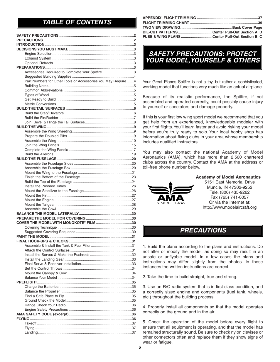 Great Planes Spitfire 40 Kit - GPMA0179 User Manual | Page 2 / 42