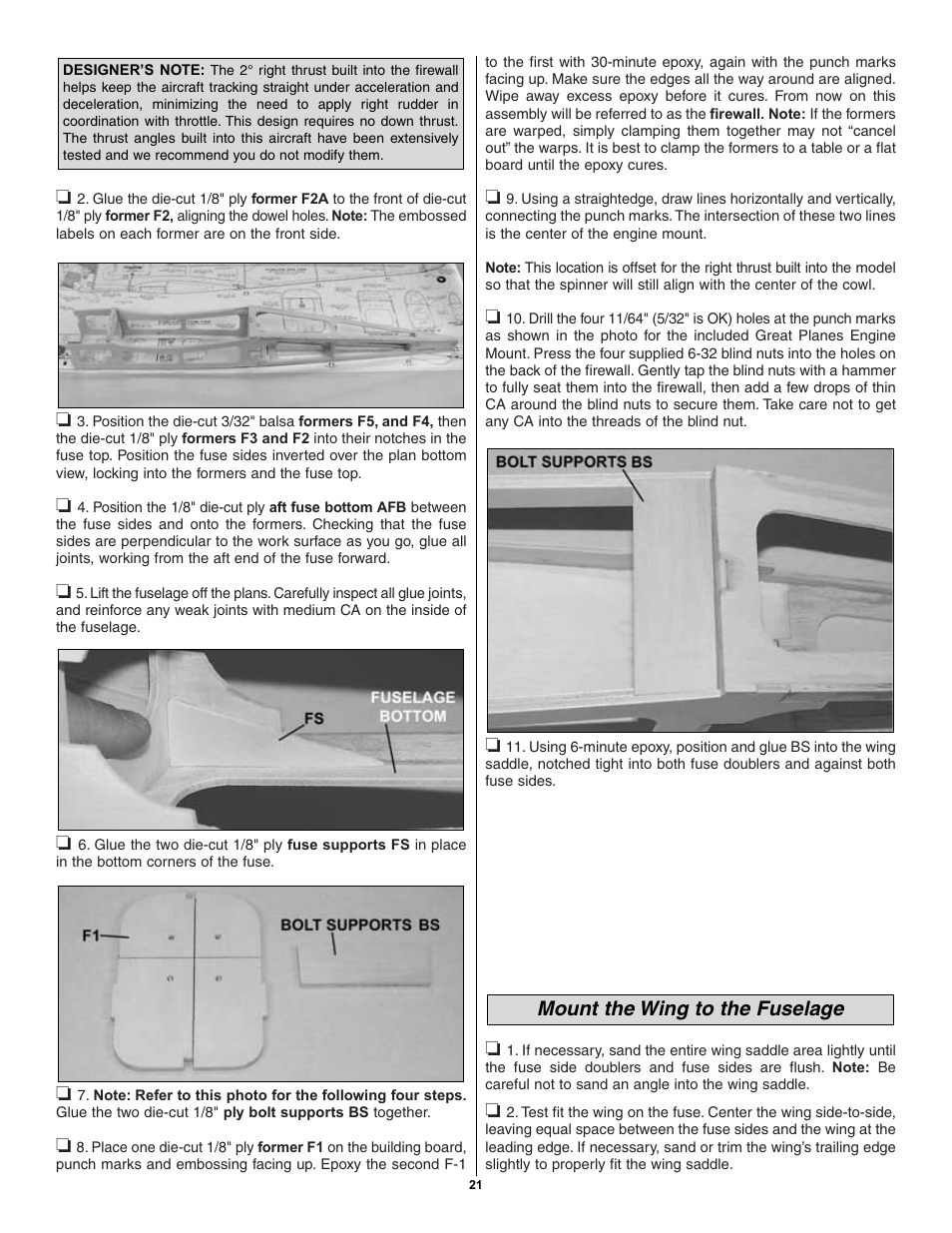 Mount the wing to the fuselage | Great Planes Spitfire 40 Kit - GPMA0179 User Manual | Page 21 / 42