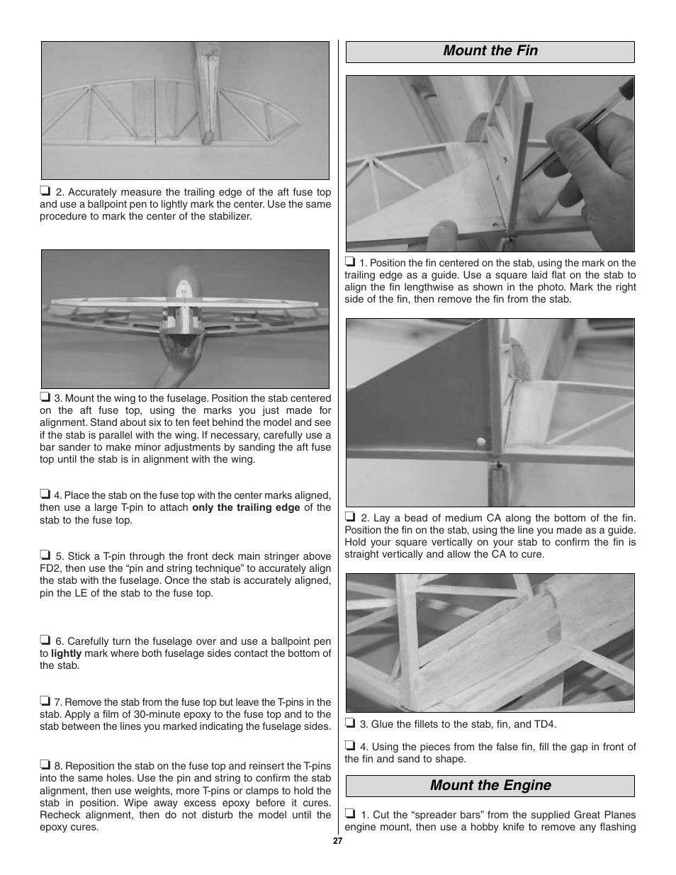 Mount the engine mount the fin | Great Planes Spitfire 40 Kit - GPMA0179 User Manual | Page 27 / 42