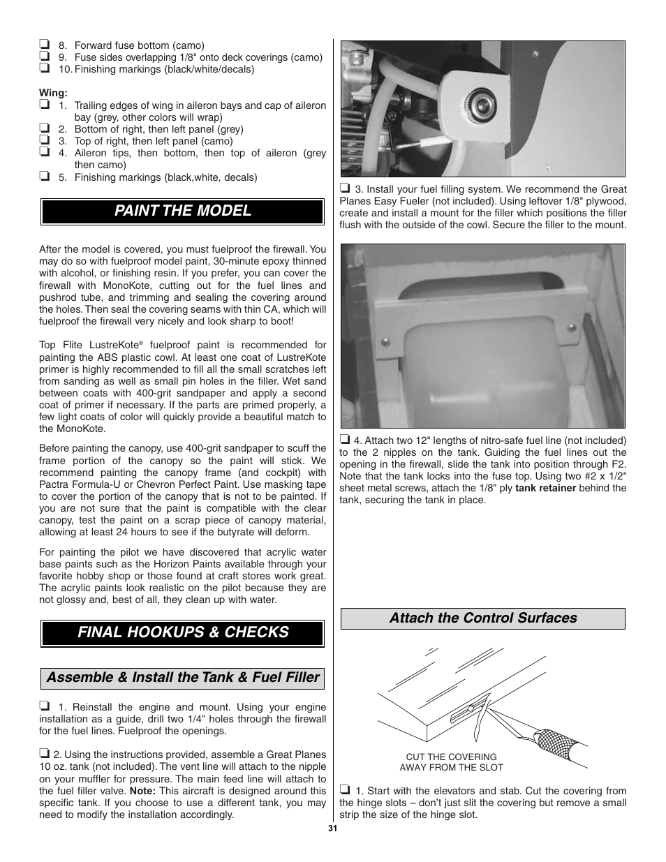 Final hookups & checks paint the model | Great Planes Spitfire 40 Kit - GPMA0179 User Manual | Page 31 / 42