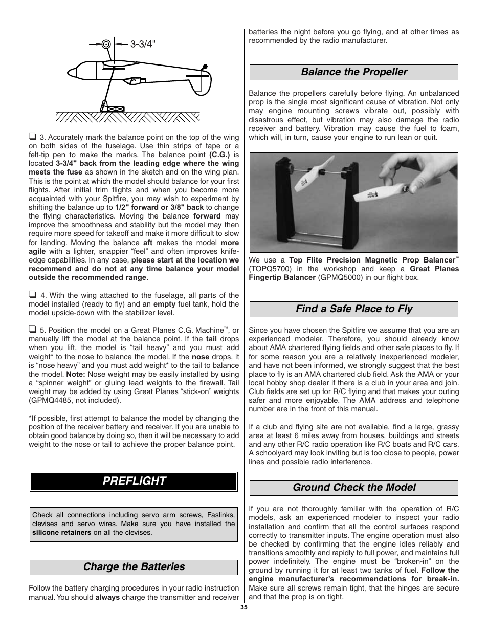 Preflight | Great Planes Spitfire 40 Kit - GPMA0179 User Manual | Page 35 / 42