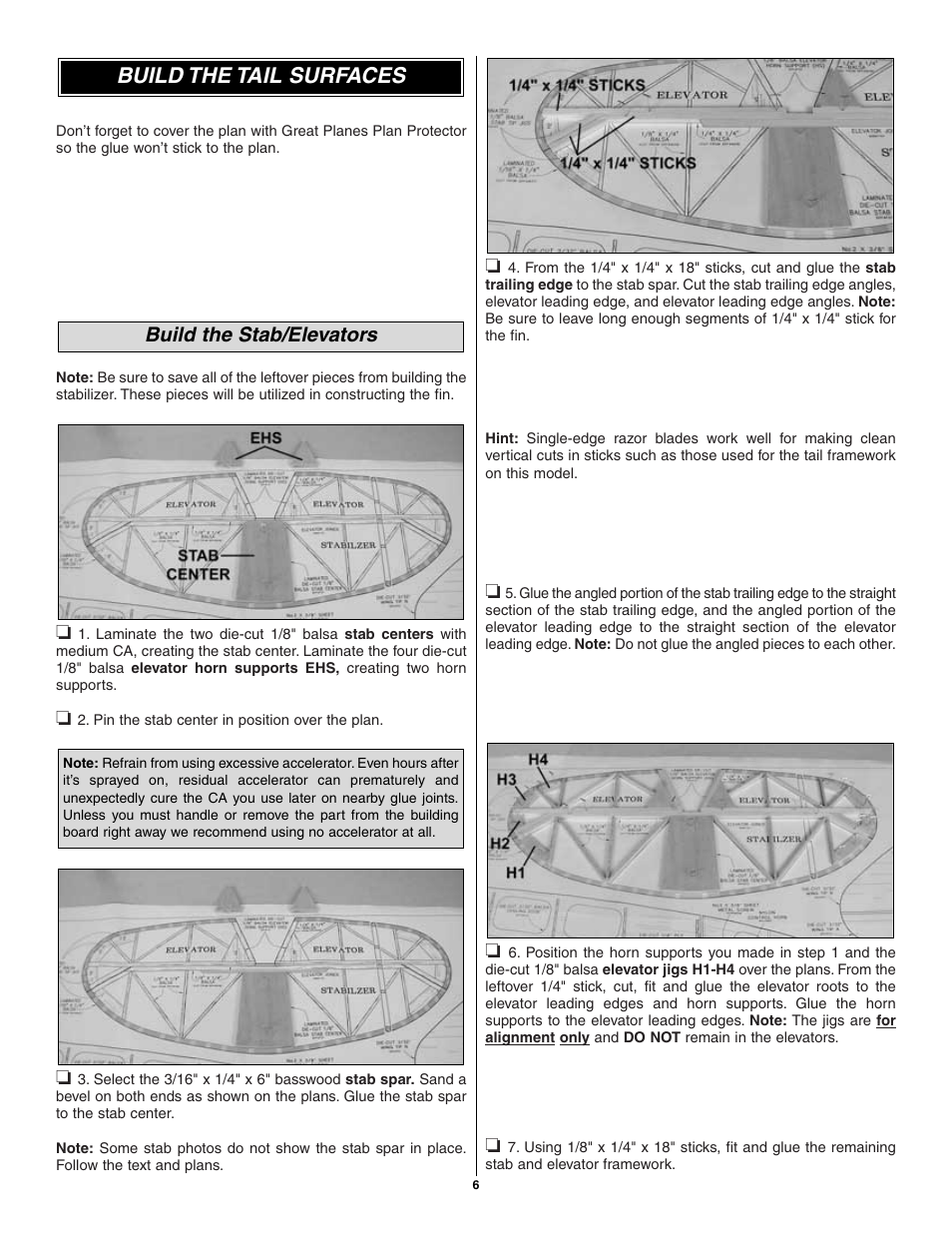 Build the tail surfaces, Build the stab/elevators | Great Planes Spitfire 40 Kit - GPMA0179 User Manual | Page 6 / 42