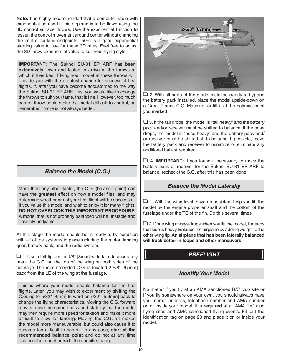 Great Planes SU-31 Sukhoi EP 3D ARF - GPMA1547 User Manual | Page 19 / 24
