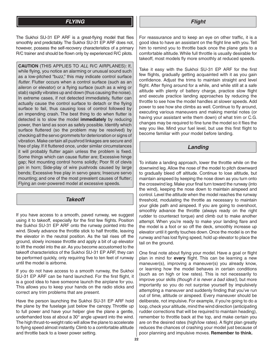 Great Planes SU-31 Sukhoi EP 3D ARF - GPMA1547 User Manual | Page 22 / 24