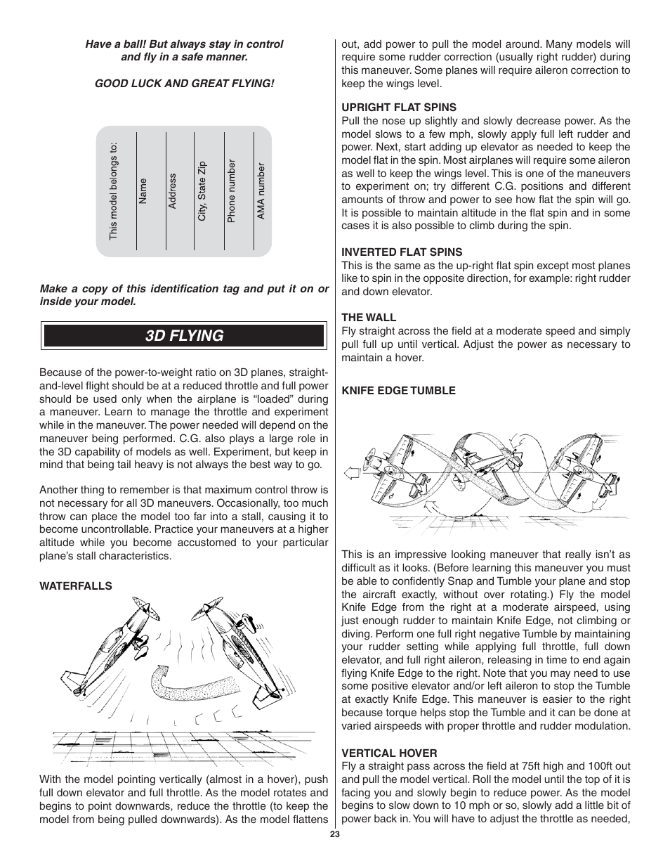 3d flying | Great Planes SU-31 Sukhoi EP 3D ARF - GPMA1547 User Manual | Page 23 / 24
