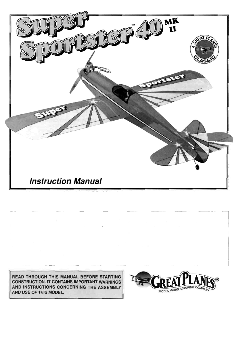 Great Planes Super Sportster 40 MkII Kit - GPMA0205 User Manual | 36 pages