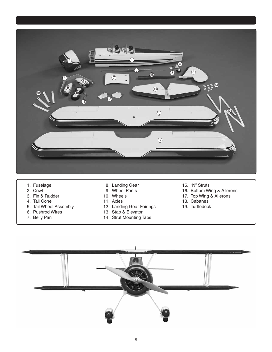 Kit contents | Great Planes Super Stearman EP ARF - GPMA1150 User Manual | Page 5 / 24