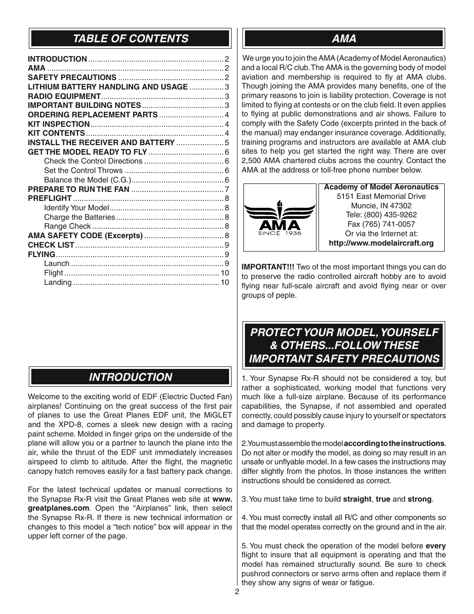 Great Planes Synapse EDF Rx-R - GPMA6000 User Manual | Page 2 / 12
