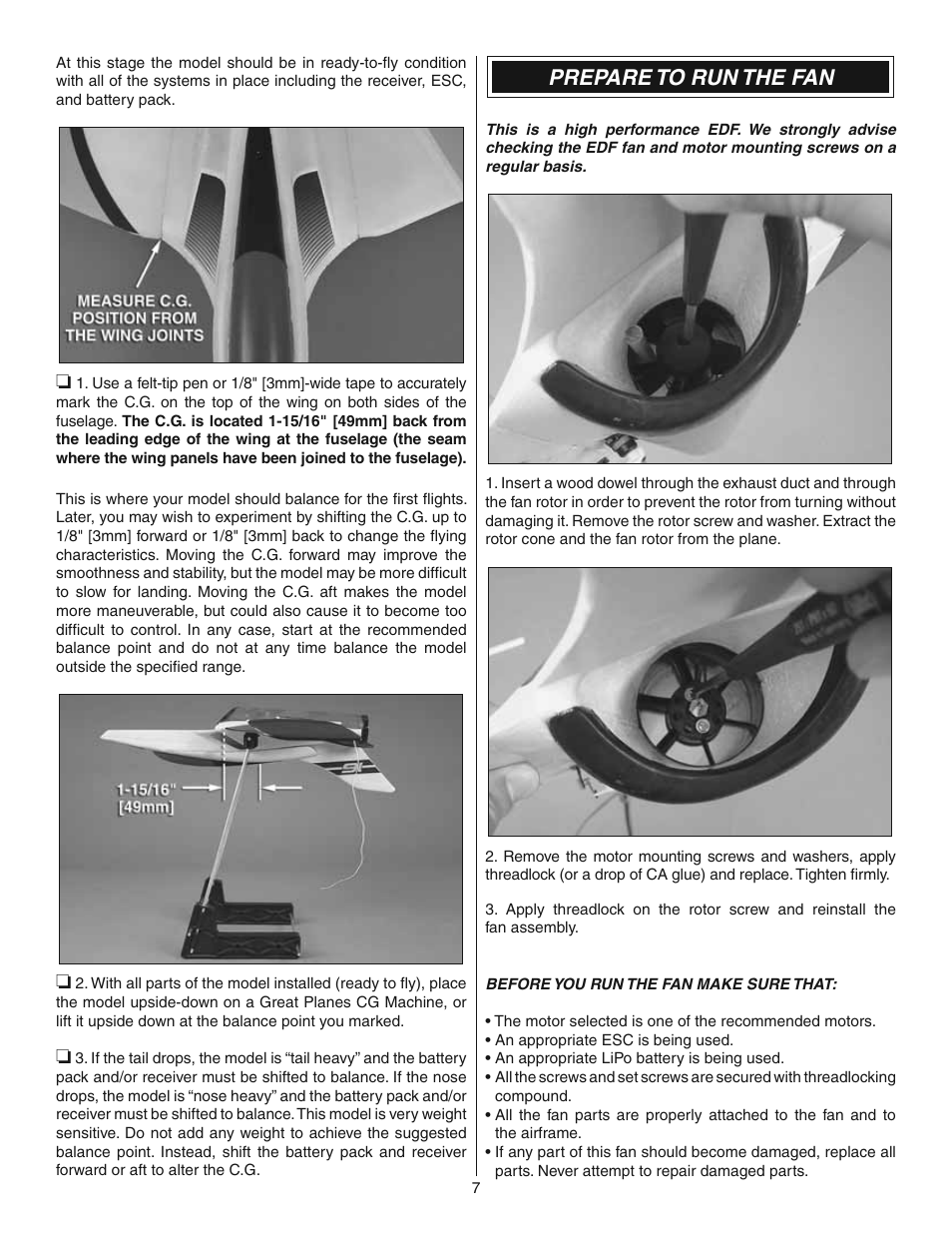 Prepare to run the fan | Great Planes Synapse EDF Rx-R - GPMA6000 User Manual | Page 7 / 12