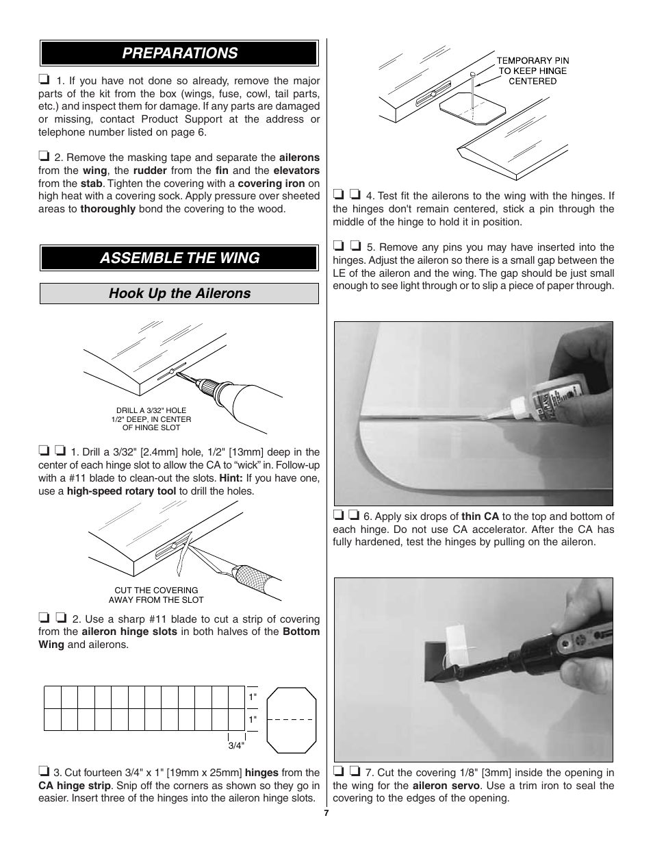 Assemble the wing preparations, Hook up the ailerons | Great Planes Tiger Moth 60 ARF - GPMA1330 User Manual | Page 7 / 28