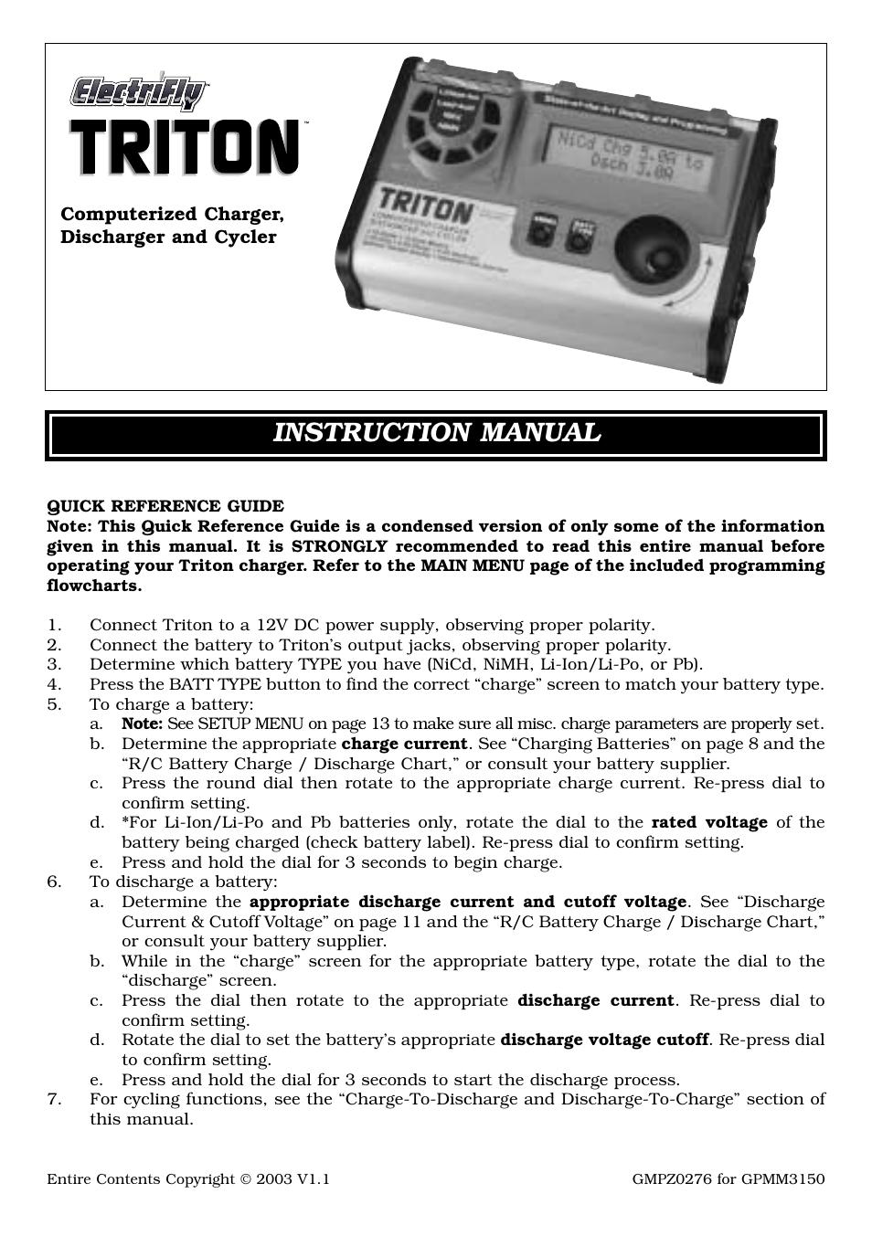 Great Planes Triton Charger - GPMM3150 User Manual | 28 pages