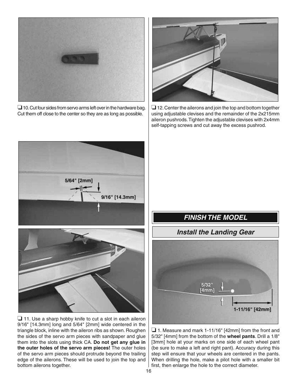 Finish the model install the landing gear | Great Planes Ultimate 3D E-Performance ARF - GPMA1546 User Manual | Page 16 / 28