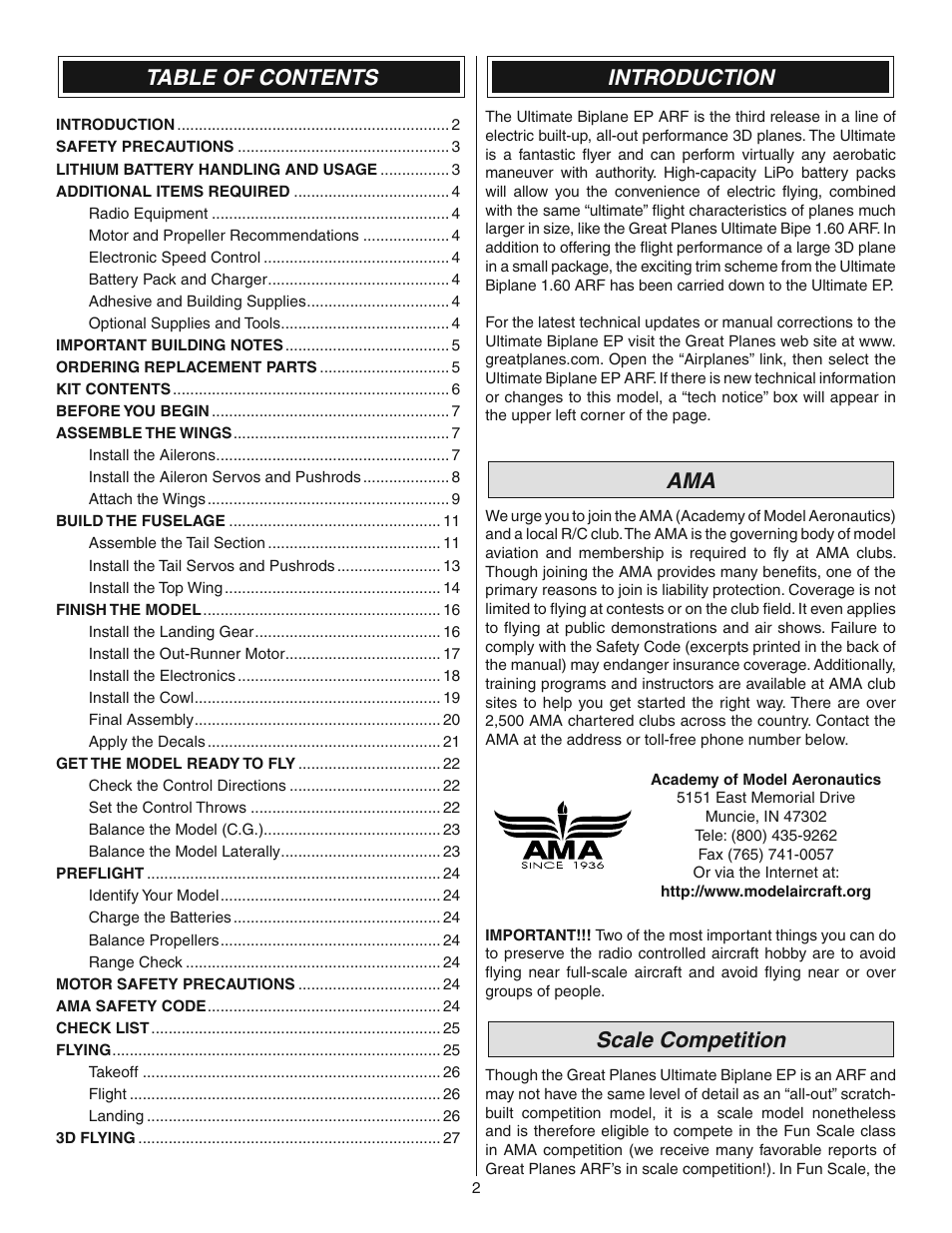 Great Planes Ultimate 3D E-Performance ARF - GPMA1546 User Manual | Page 2 / 28