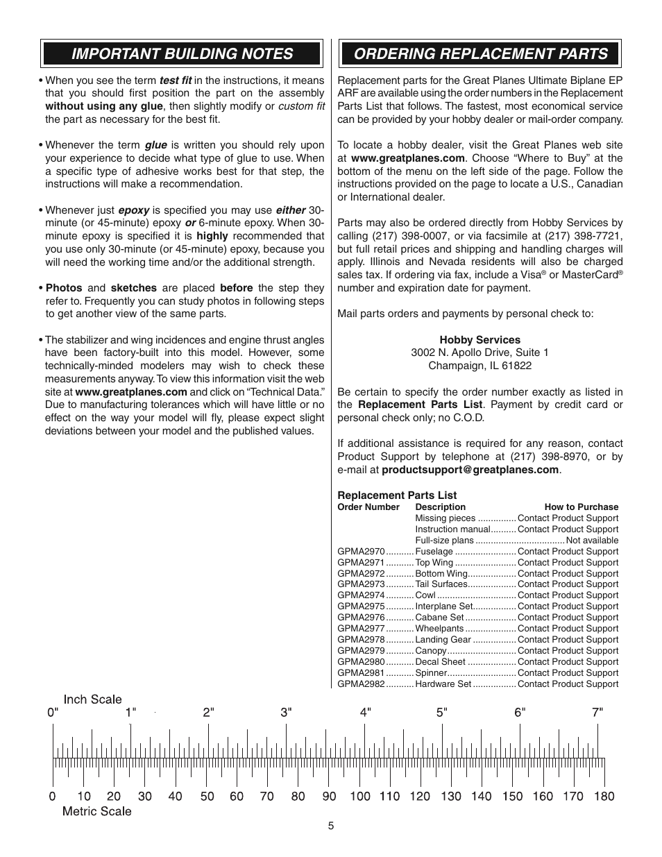 Ordering replacement parts | Great Planes Ultimate 3D E-Performance ARF - GPMA1546 User Manual | Page 5 / 28