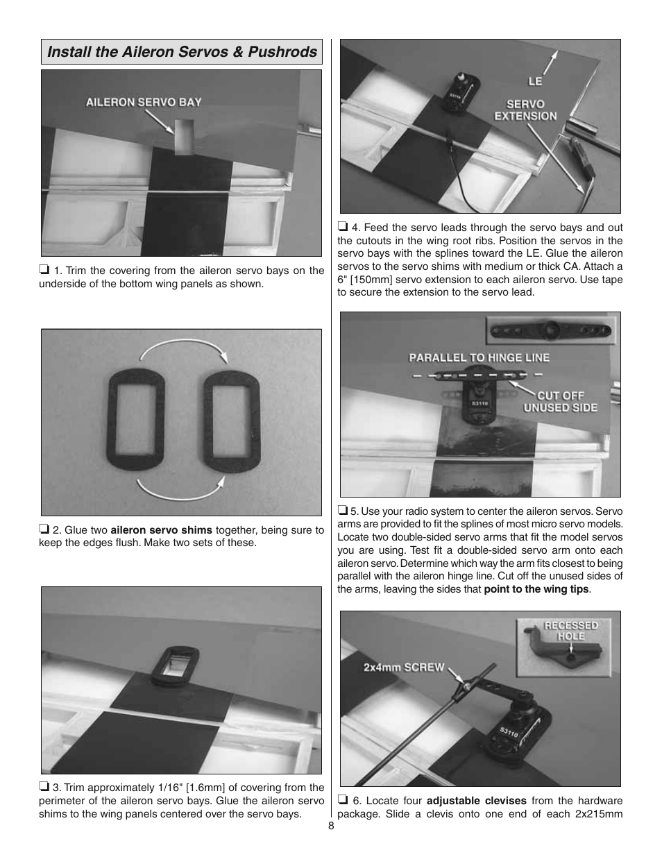 Install the aileron servos & pushrods | Great Planes Ultimate 3D E-Performance ARF - GPMA1546 User Manual | Page 8 / 28