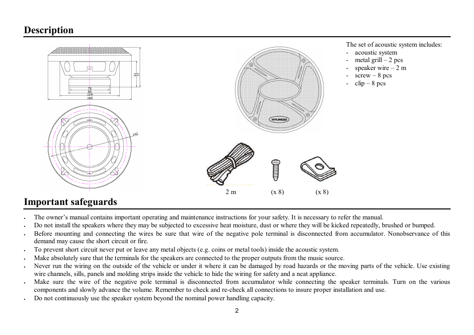 Description, Important safeguards | Hyundai H-CSA503 User Manual | Page 2 / 11