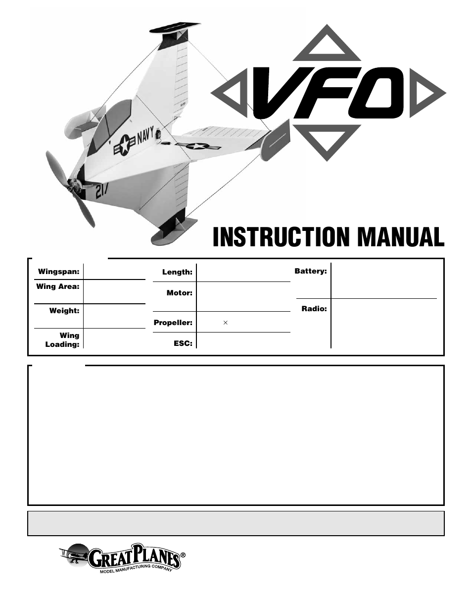 Great Planes VFO ARF EP Aerobat - GPMA1135 User Manual | 16 pages