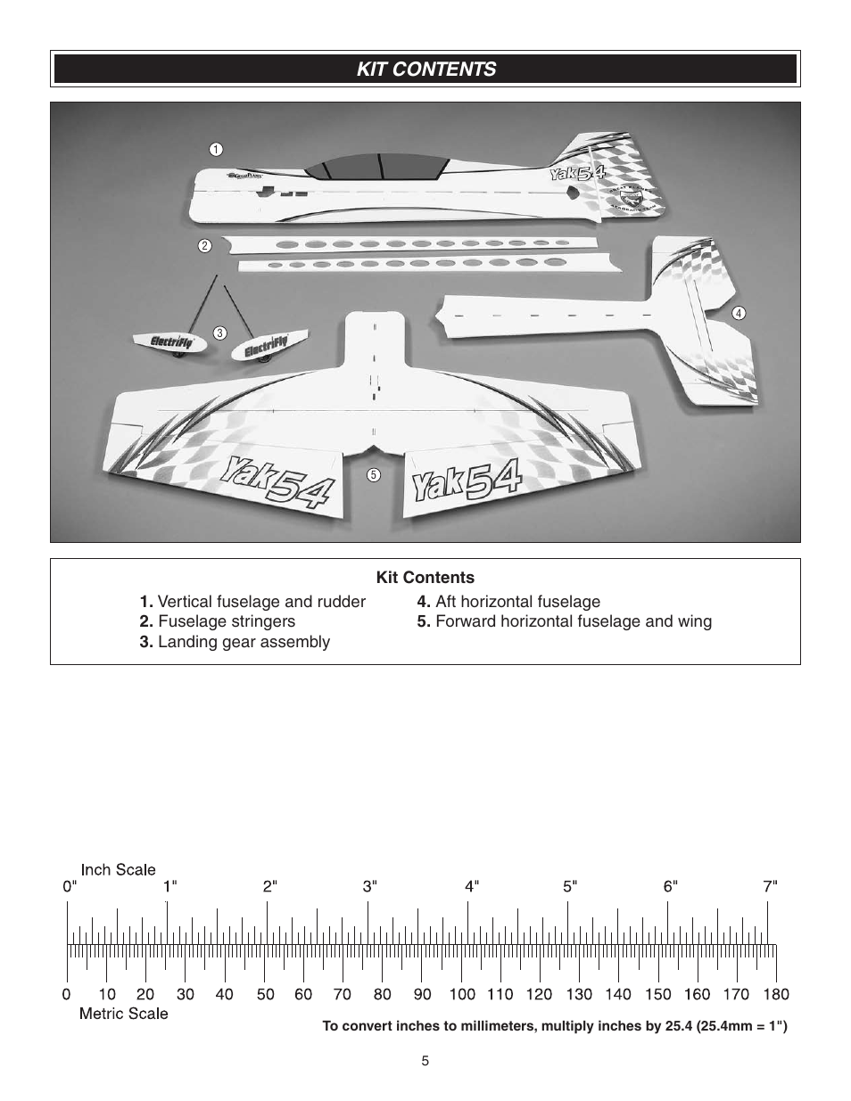 Kit contents | Great Planes Yak-54 3D Indoor EP ARF - GPMA1131 User Manual | Page 5 / 24