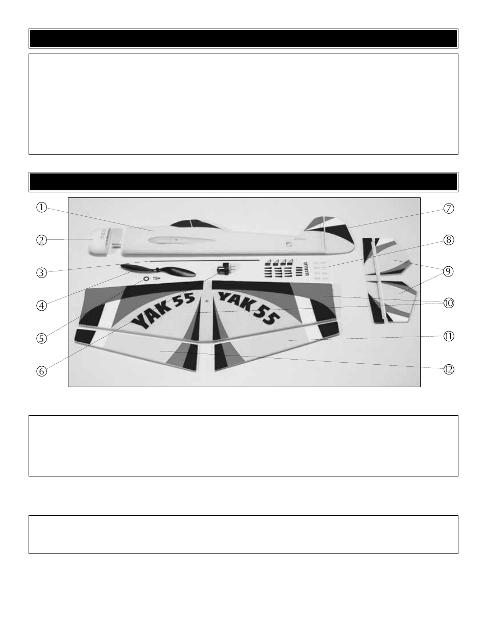Kit inspection, Kit contents | Great Planes Yak-55 EP 3D ARF FlightFlex - GPMA1274 User Manual | Page 5 / 16