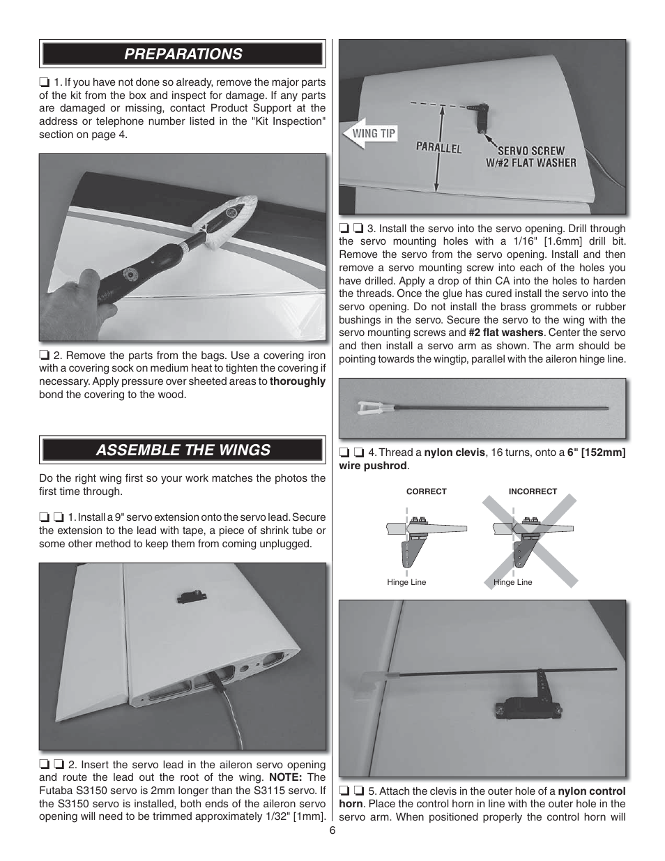 Preparations, Assemble the wings | Great Planes Yak-55M EP ARF - GPMA1186 User Manual | Page 6 / 20