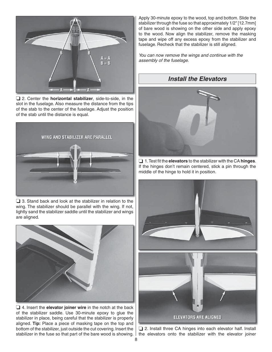 Install the elevators | Great Planes Yak-55M EP ARF - GPMA1186 User Manual | Page 8 / 20