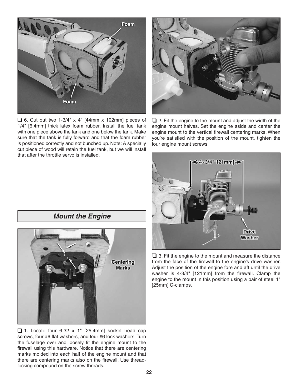 Mount the engine | Great Planes Z526 Zlin Akrobat GP/EP ARF - GPMA1024 User Manual | Page 22 / 40