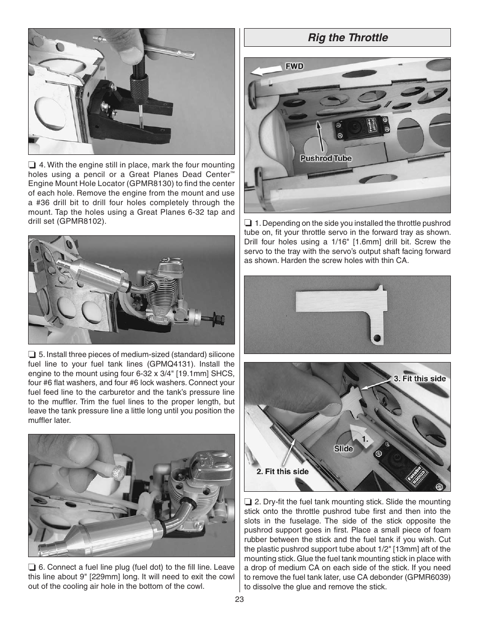 Rig the throttle | Great Planes Z526 Zlin Akrobat GP/EP ARF - GPMA1024 User Manual | Page 23 / 40