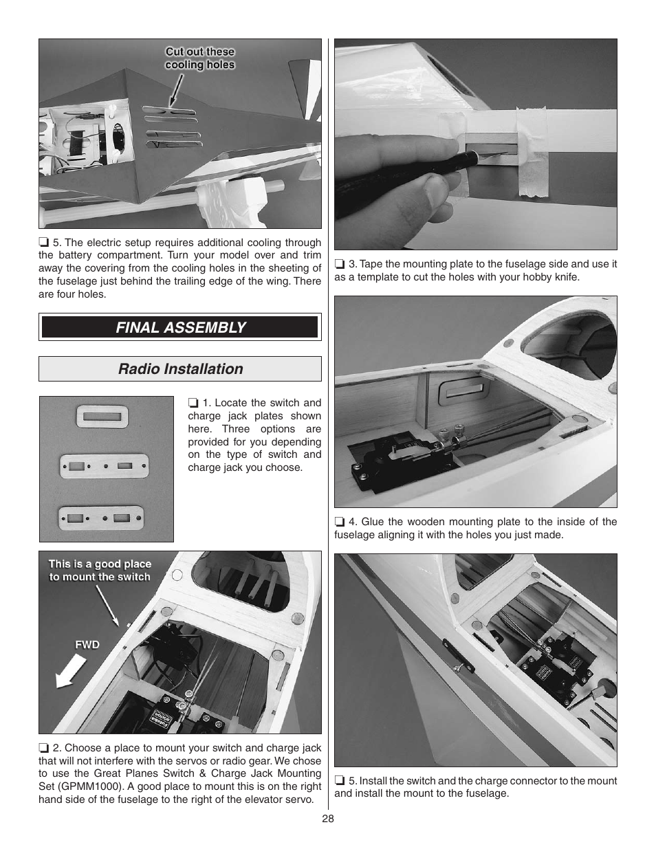 Final assembly radio installation | Great Planes Z526 Zlin Akrobat GP/EP ARF - GPMA1024 User Manual | Page 28 / 40