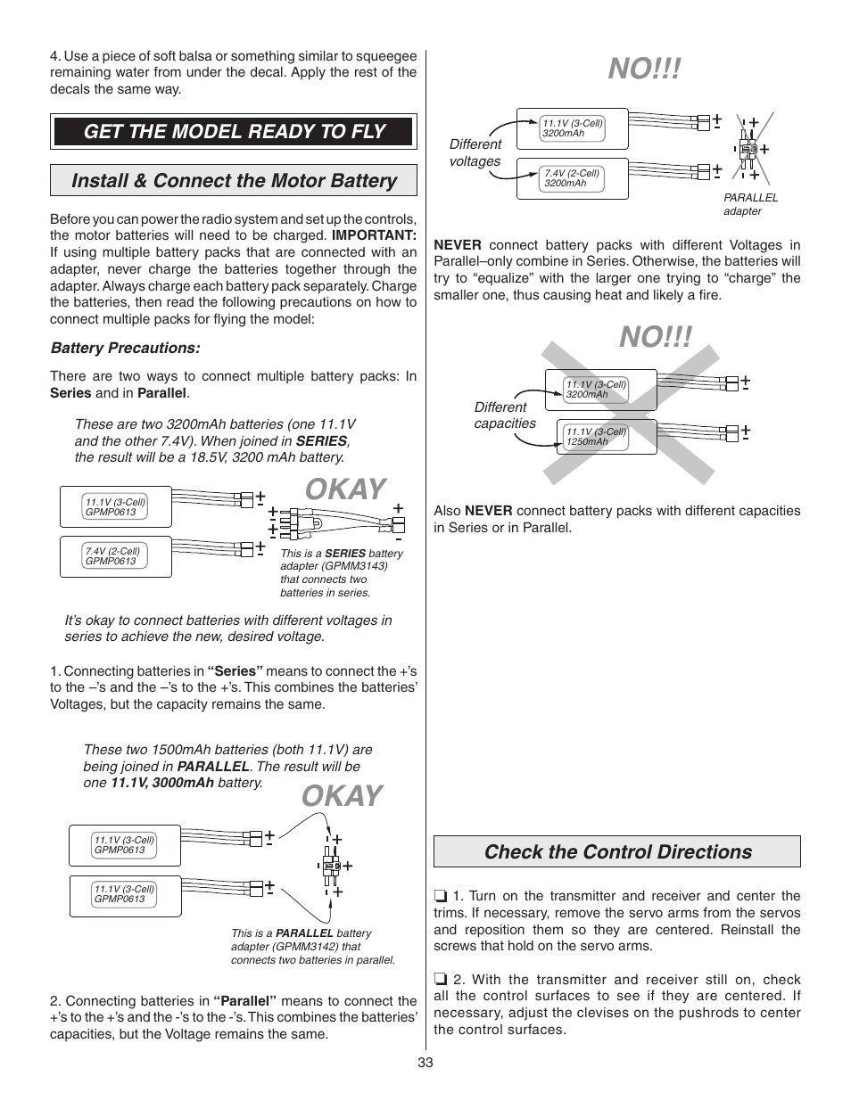 Okay, Check the control directions | Great Planes Z526 Zlin Akrobat GP/EP ARF - GPMA1024 User Manual | Page 33 / 40