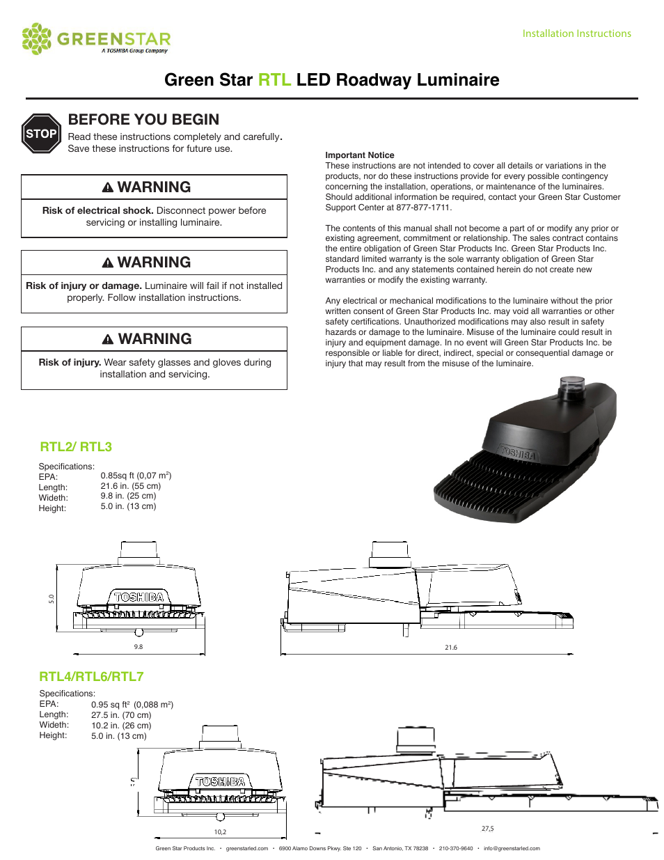 GreenStar RTL Installation Instructions User Manual | 2 pages