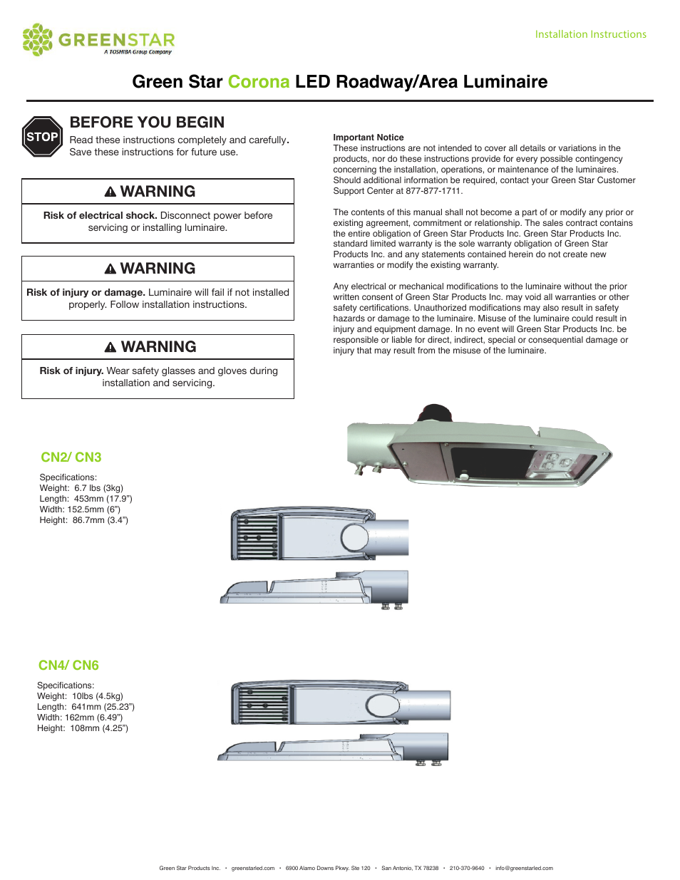 GreenStar Corona User Manual | 2 pages