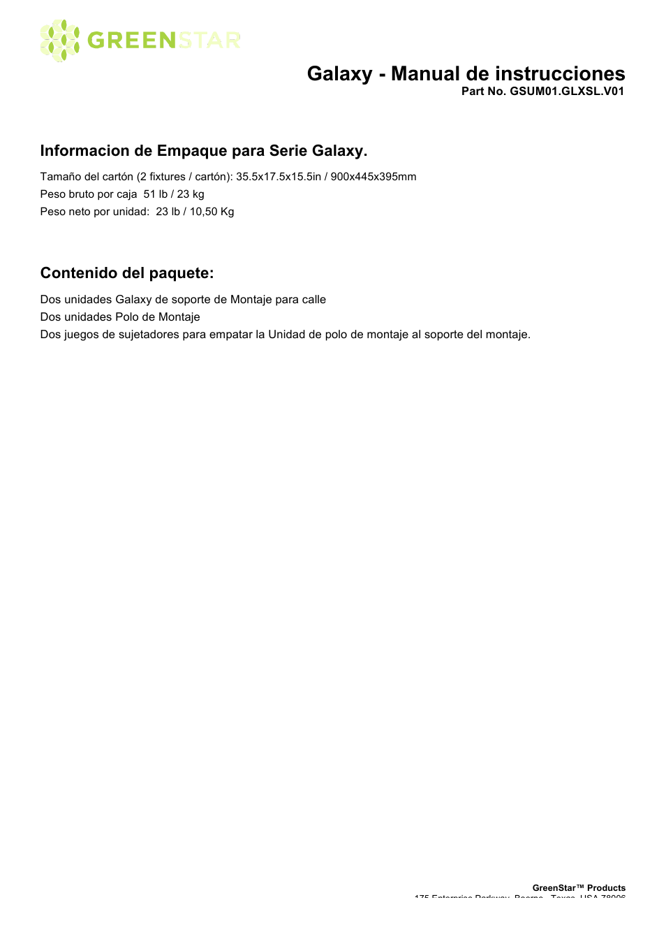 Galaxy - manual de instrucciones | GreenStar Galaxy User Manual | Page 10 / 15