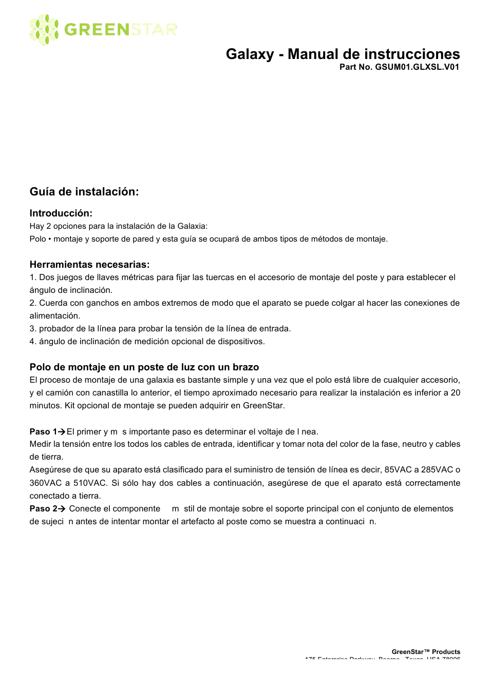 Galaxy - manual de instrucciones | GreenStar Galaxy User Manual | Page 11 / 15