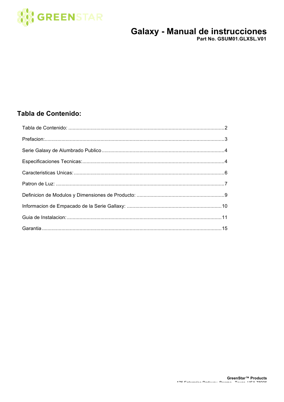 GreenStar Galaxy User Manual | Page 2 / 15