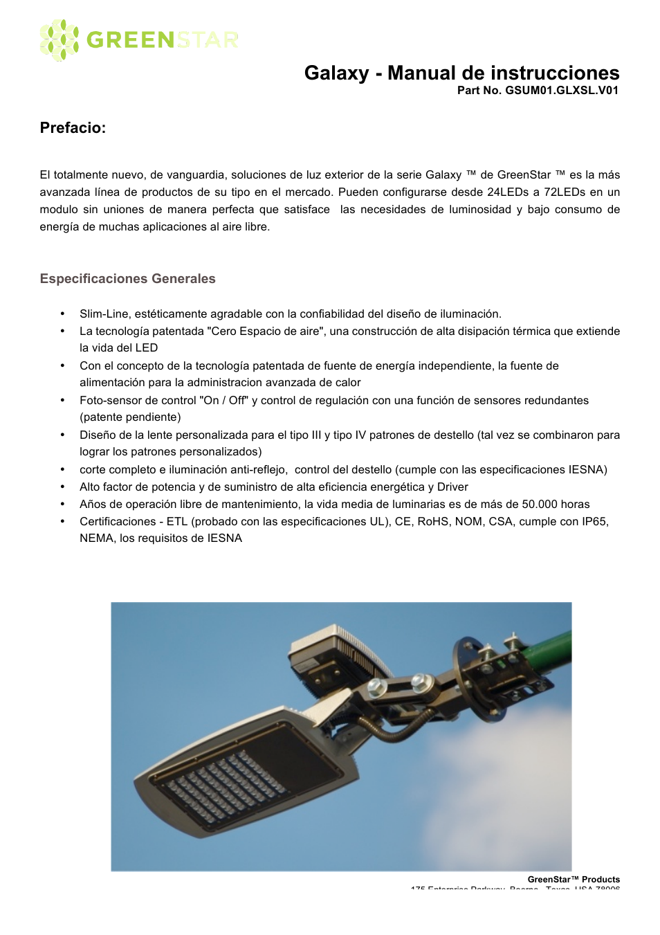 Galaxy - manual de instrucciones, Prefacio | GreenStar Galaxy User Manual | Page 3 / 15