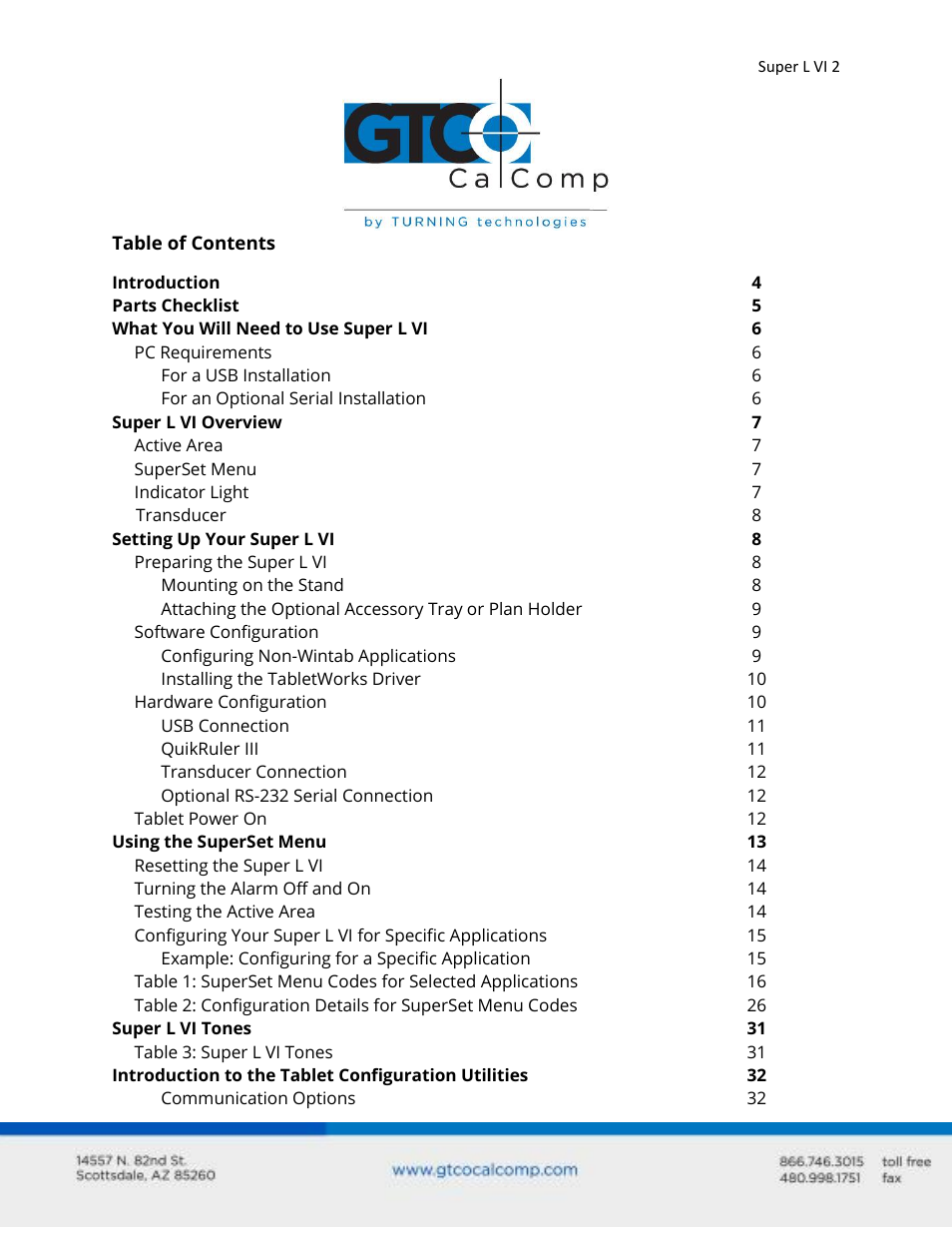 GTCO Super L VI - Users Guide User Manual | Page 2 / 56