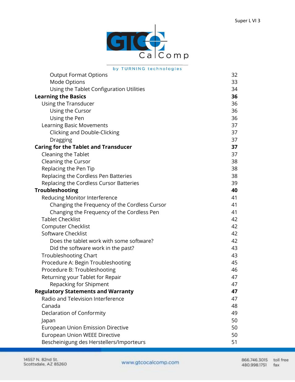 GTCO Super L VI - Users Guide User Manual | Page 3 / 56